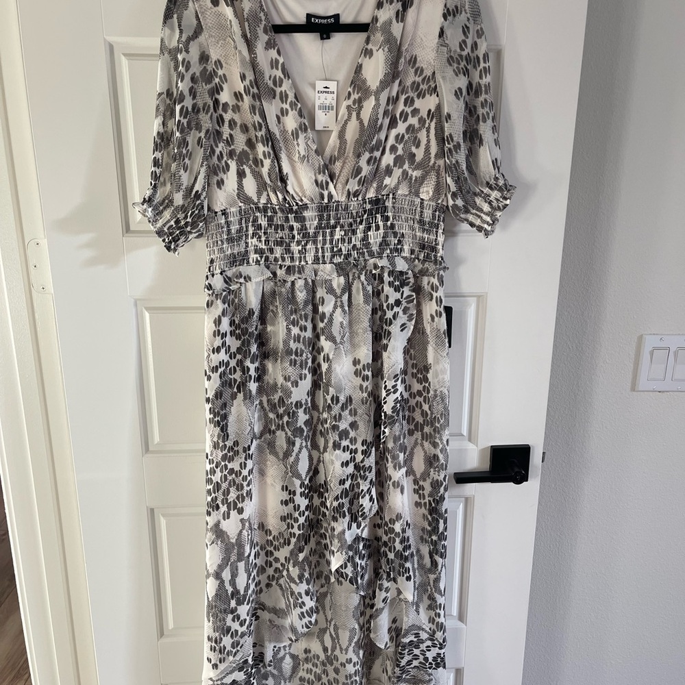 Express Black and White Flutter Sleeve Midi Dress